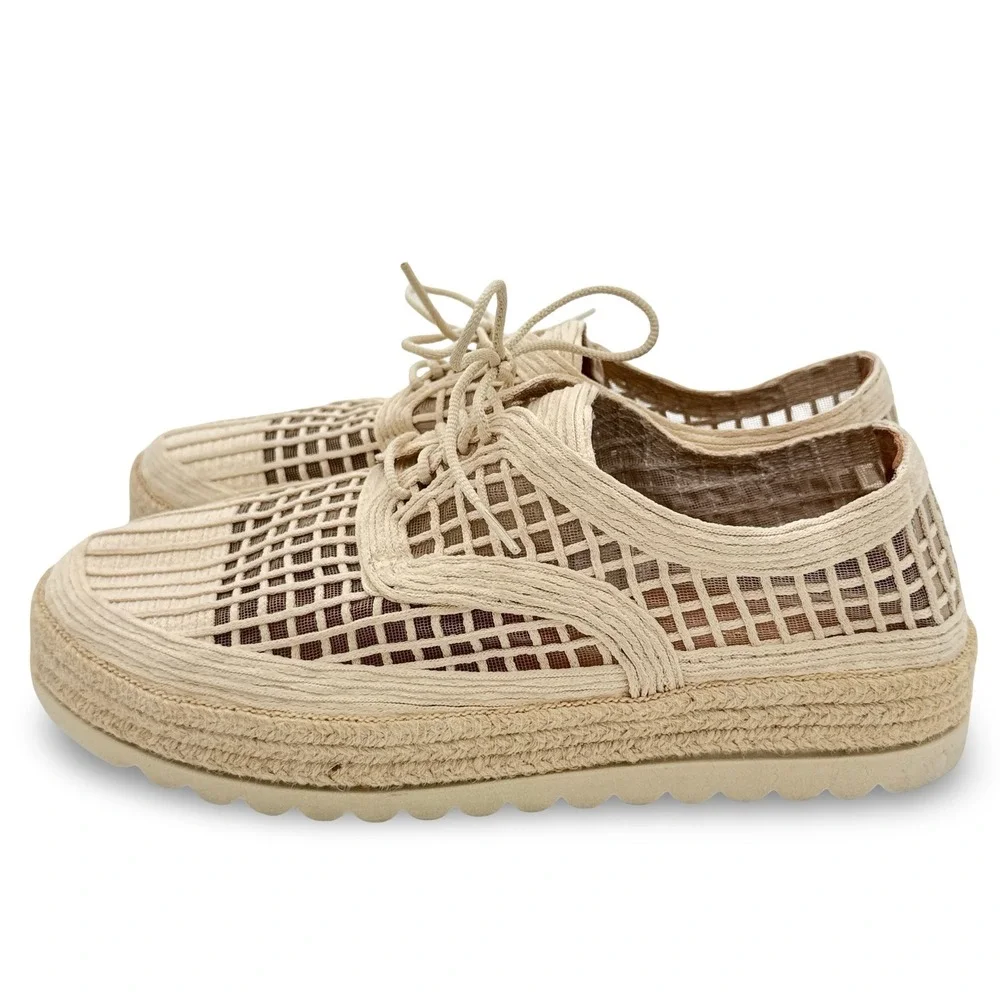 Love Rio Women Elsie Espadrille Sneakers 10 Natural Woven Lattice Lace Up Brazil